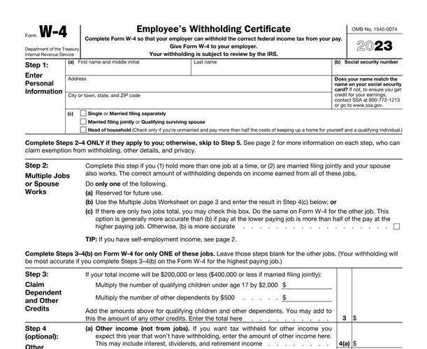Document: Form W-4 (Employee’s Withholding Certificate)
