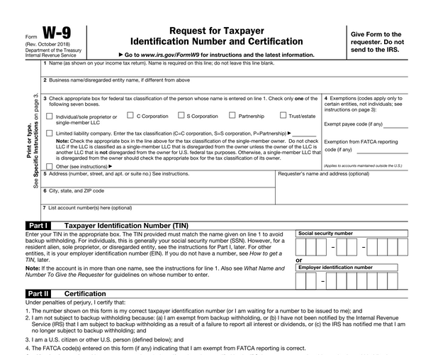 Document: Form W-9 (Request for Taxpayer
Identification Number and Certification)