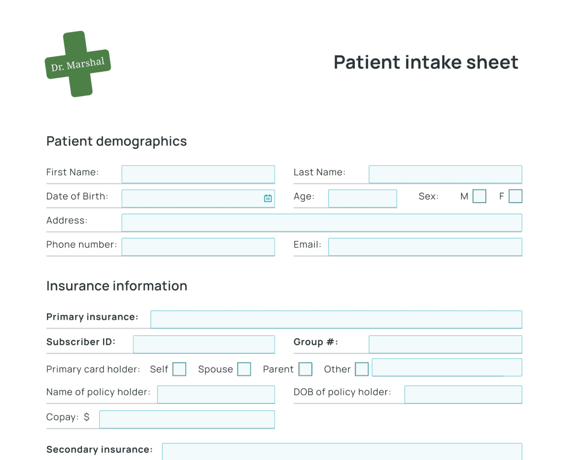 Patient intake sheet