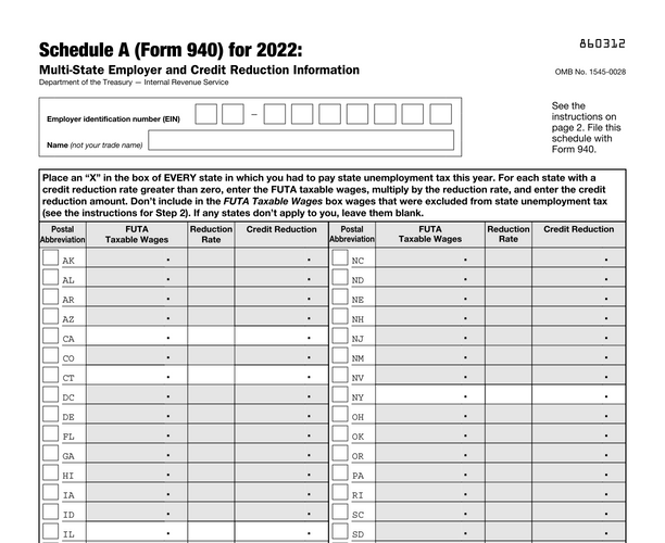 Document: Schedule A (Form 940) (Multi-State Employer and Credit Reduction Information)