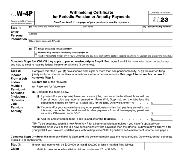 Document: Form W-4P (Withholding Certificate
for Periodic Pension or Annuity Payments)