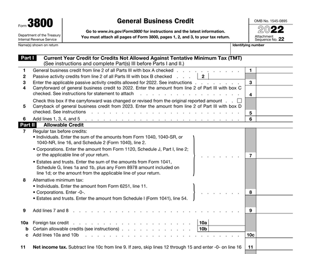 Document: Form 3800 (General Business Credit)
