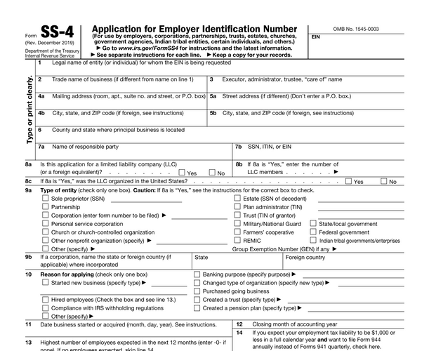 Document: Form SS-4 (Application for Employer Identification Number)